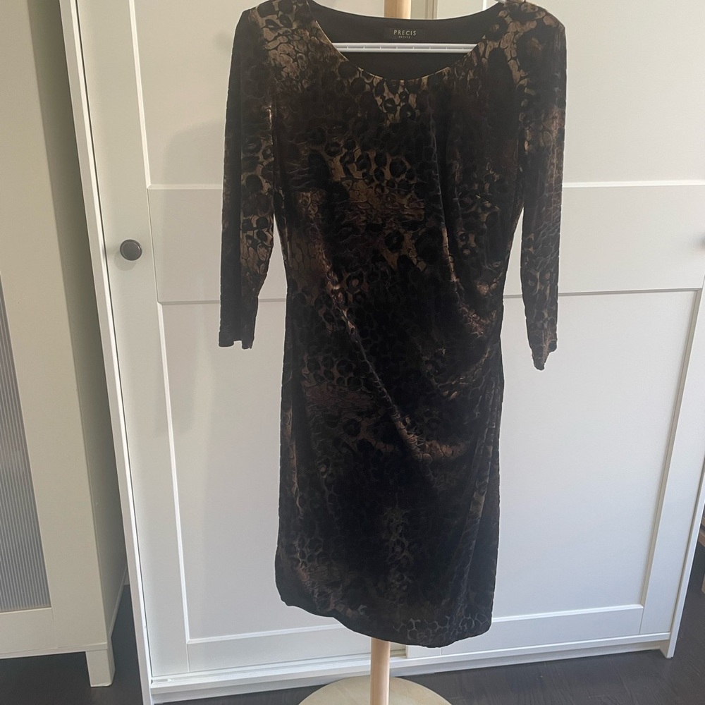 Precis Petite Black and Brown Long Sleeve Dress